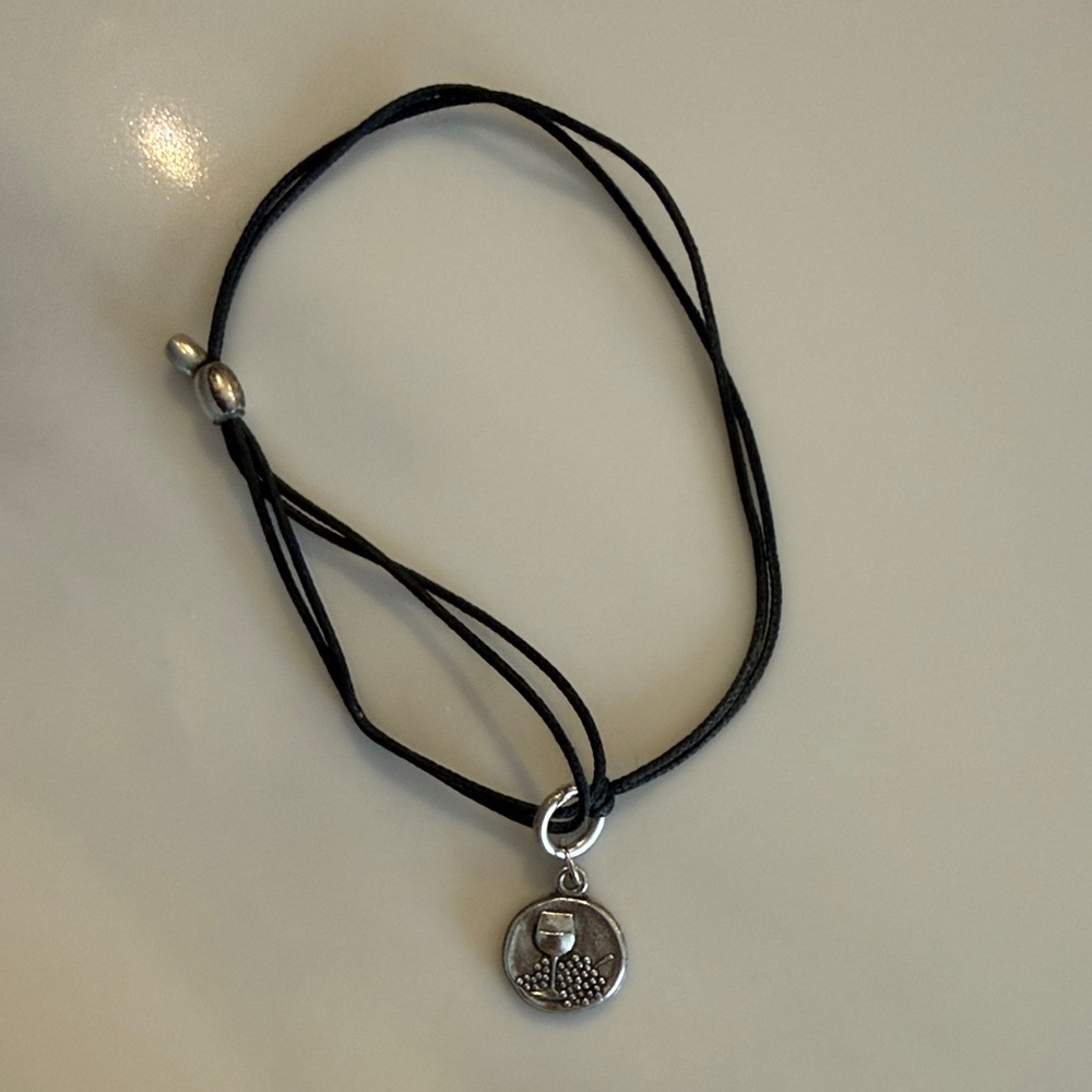 Alex and Ani Black Cord Bracelet with Silver Wine Glass Charm 2016